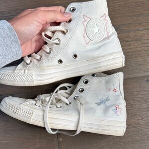 Converse Cream High-Tops with Embroidered Accents